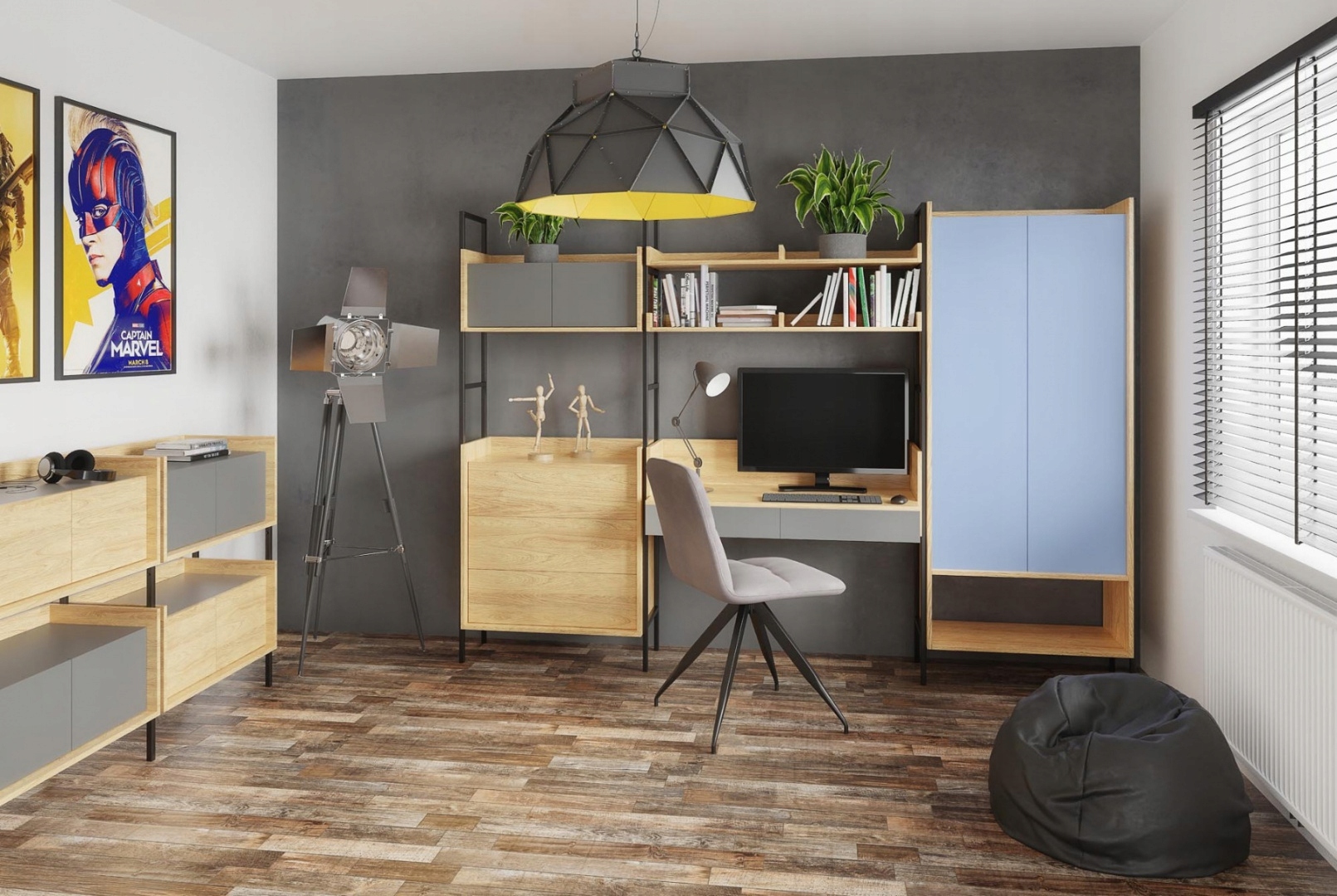 Halmar MOBIUS SZAFKA 2D hikora naturalna szary Montaż meble do samodzielnego montażu