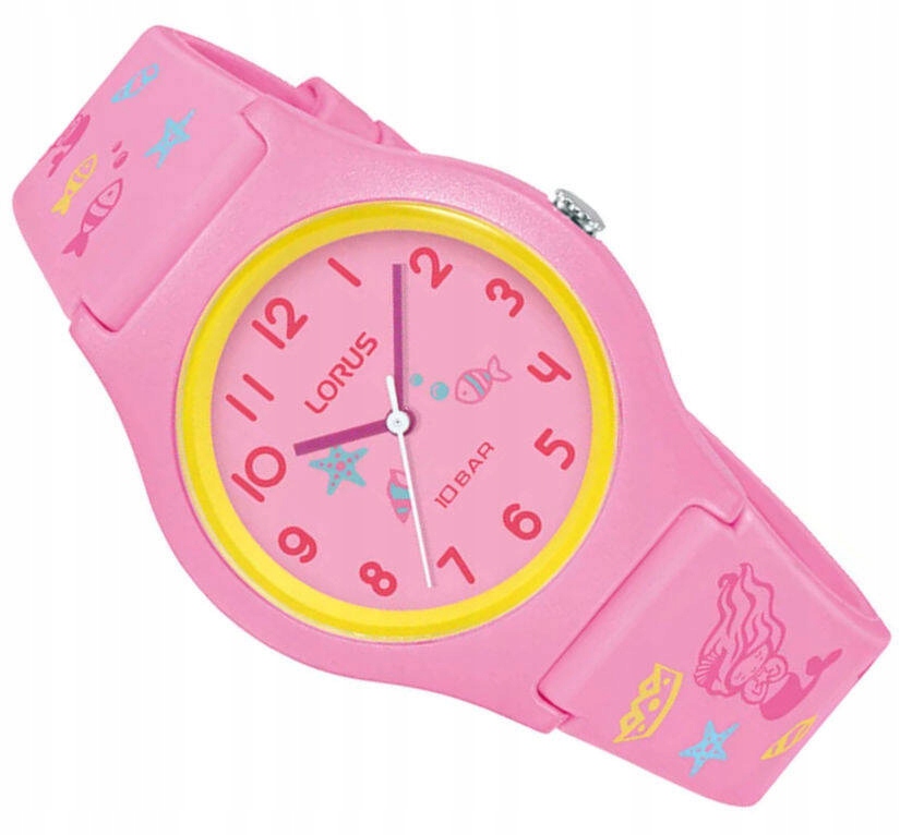 Růžové Dětské Vodotěsné Hodinky Lorus RRX49HX9 S Mořskými Vzory