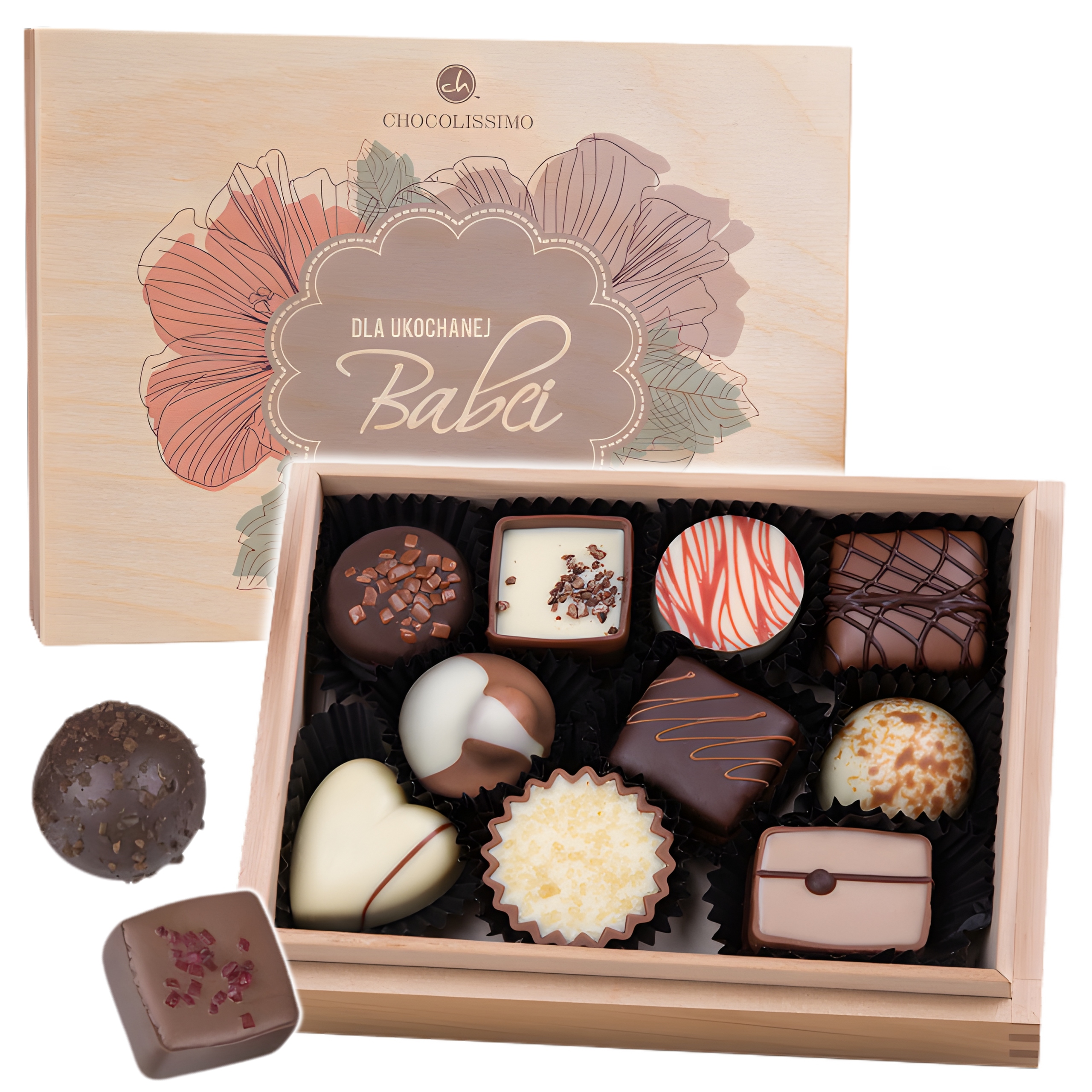 Dárek pro babičku čokoláda Belgická Pralinky v krabičce Den Babiček 125 g