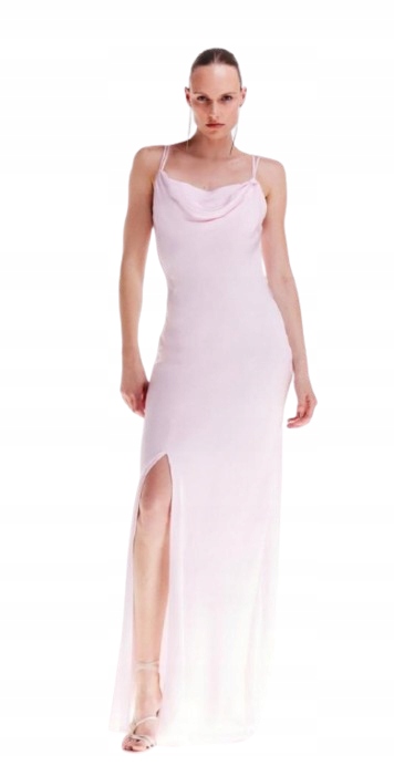 Karen Millen Pudrová Šaty Maxi Na Ramínka S Rozparkem 38 B1F