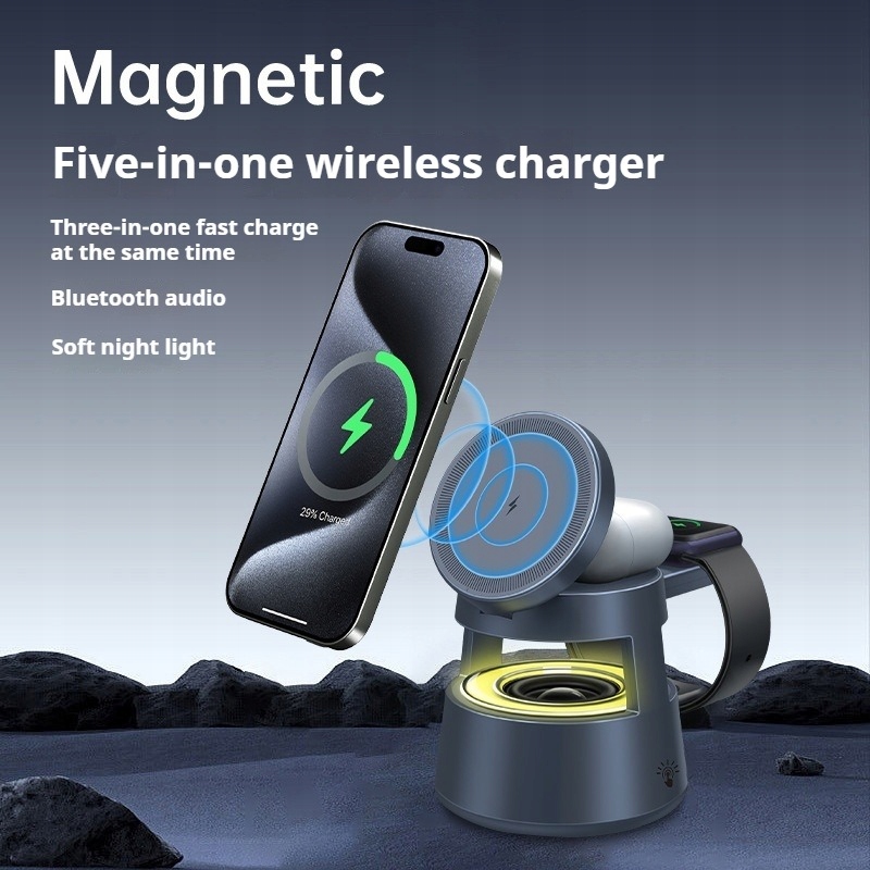 Magnetyczna Ładowarka 5w1 z Głośnikiem Bluetooth Ładuj i Słuchaj Muzyki