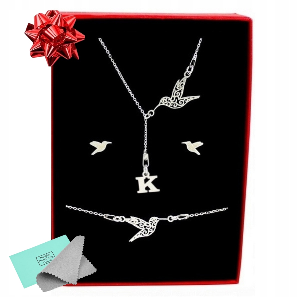 Komplet Biżuterii Srebrnej Z Kolibrem Kolibry Litera Do Wyboru Srebro 925