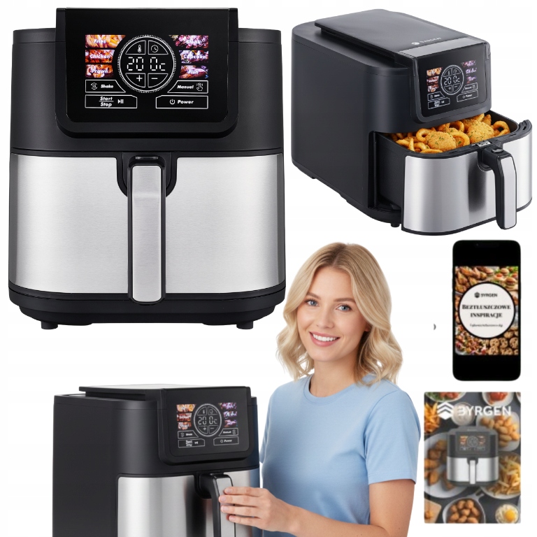 Frytkownica beztłuszczowa Air Fryer 8L 1700W Duża Misa XXL Byrgen Cicha