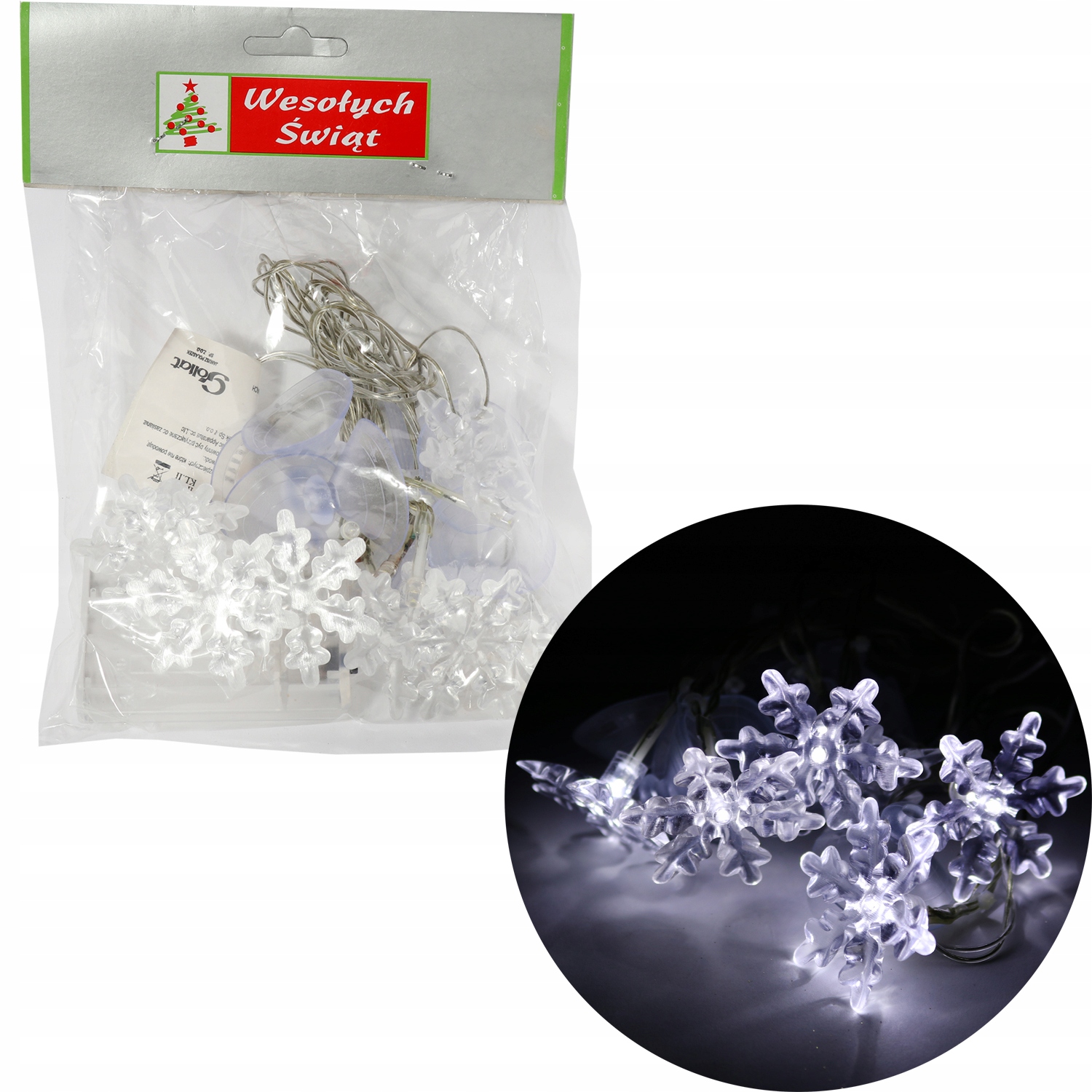 LAMPKI NA PRZYSSAWKACH 8 LED ŚNIEŻYNKI NA BATERIE