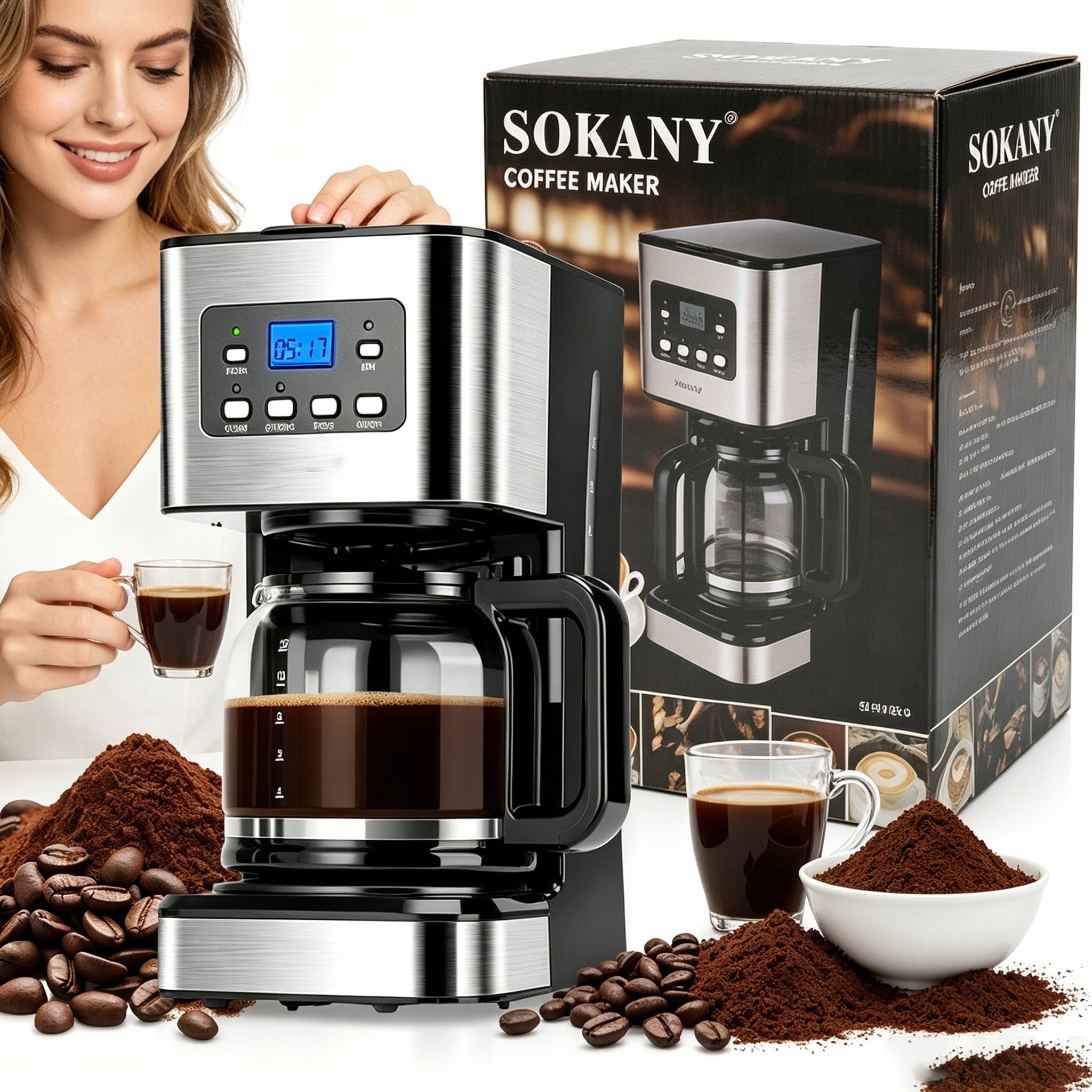 Překapávací Kávovar 1,5 L 950 W, Časově Programovatelná Skleněná Konvice