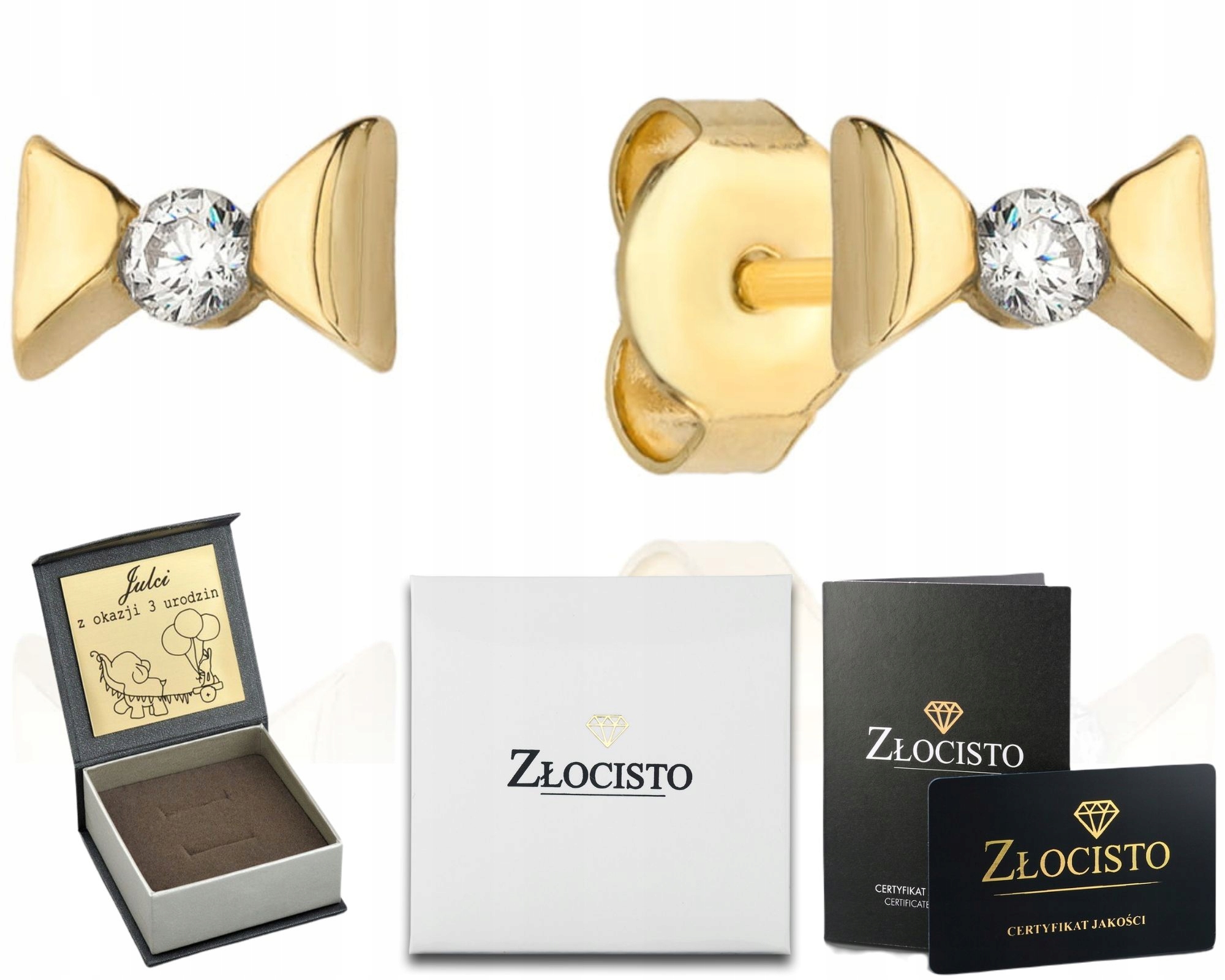 Zlaté Náušnice S Mašličkami A Zirkonem 585