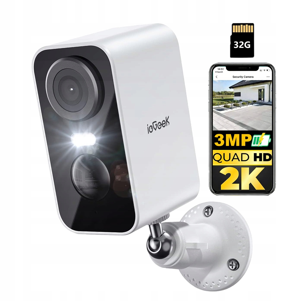 2K monitorovací kamera pro venkovní použití, Wi-Fi kamera s akumulátorem