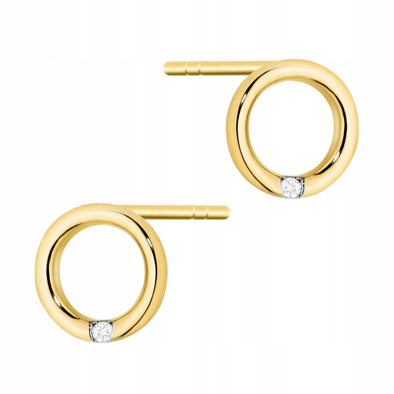 Zlaté Náušnice 585 Kolečka Ring s Brilianty 0,01 ct