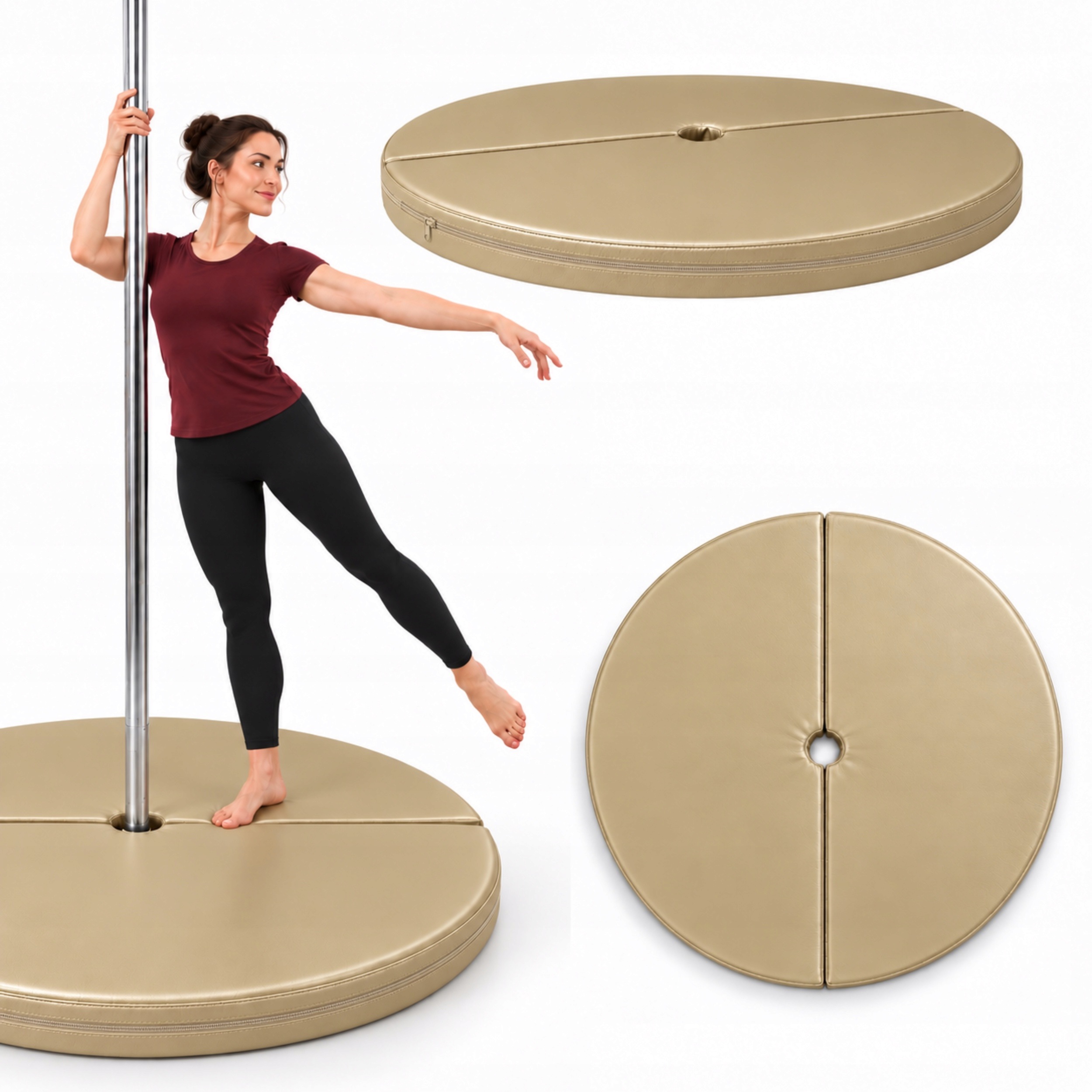 Matrace Pole Dance Zajišťovací Fitness 120x5 cm Béžová Skládací Koženka Suchý Zip