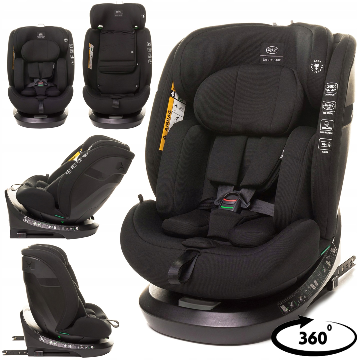 Fotelik Samochodowy I-size Isofix Obrotowy Przód Tył 2w1 Regulacja 0-36 Kg