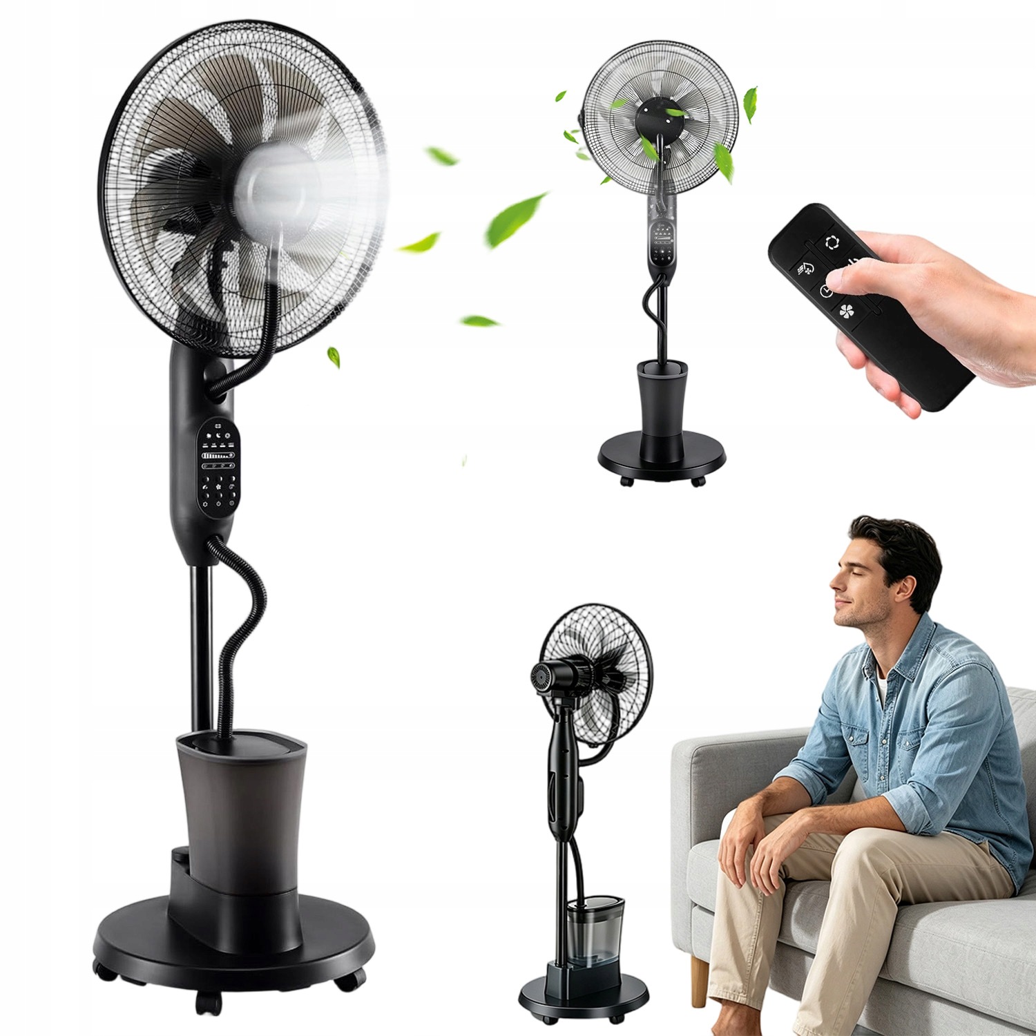 Podlahový Ventilátor Větrák Stojící 43 CM Dálkový Ovladač 9 Rychlostních Stupňů Němý