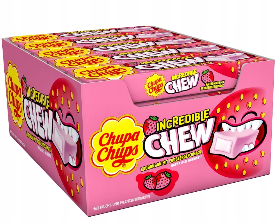Chupa Chups žvýkačky Ovocná jahodová Žvýkačka Jahoda pro děti 45 g