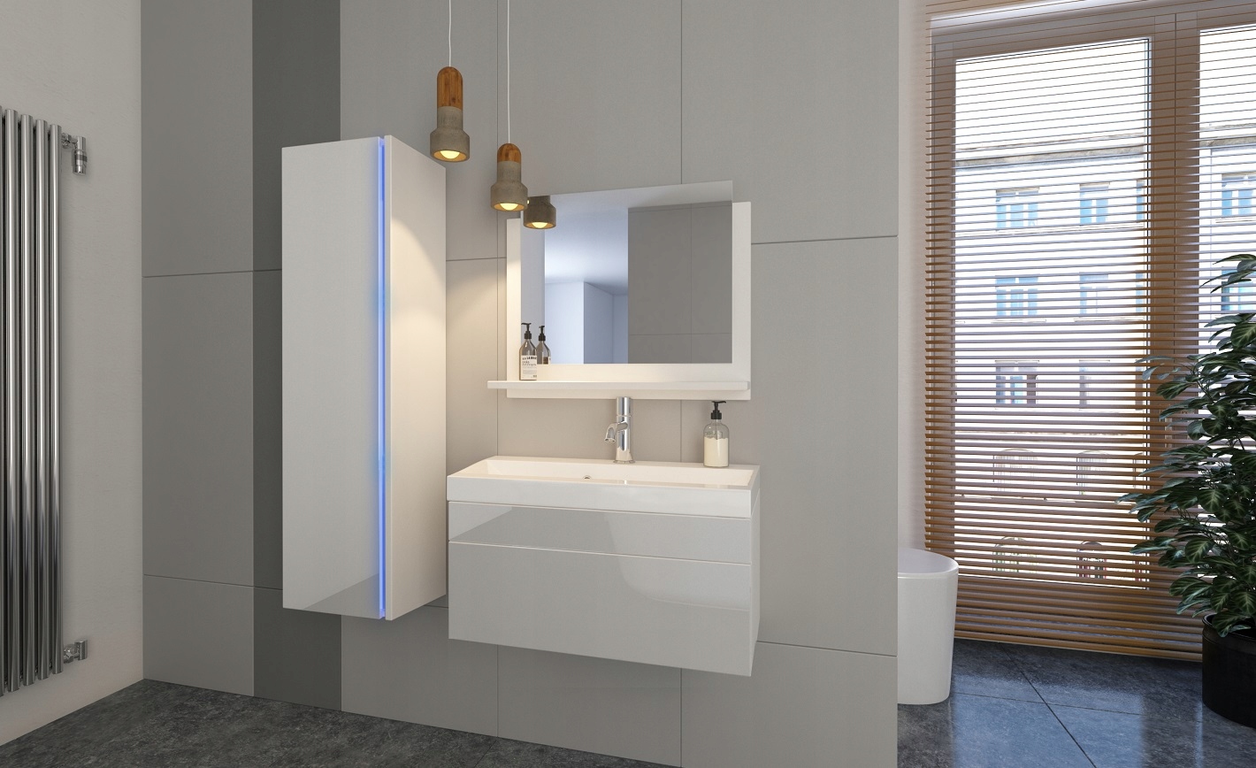 

Meble łazienka Czarny Połysk Umywalka 80 Led Shine