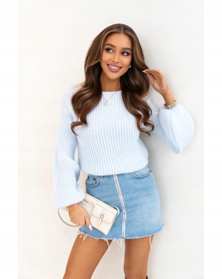 Pruhovaný svetr Nová Kolekce Jaro 2026 Široké rukávy Světle Modrá