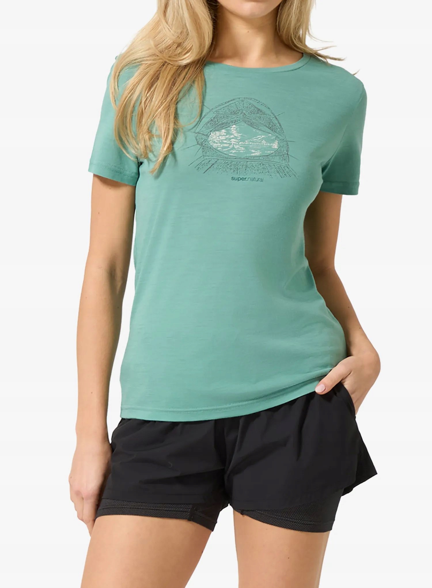 Dámské tričko Super.natural Tent View Tee lagoon green/various L