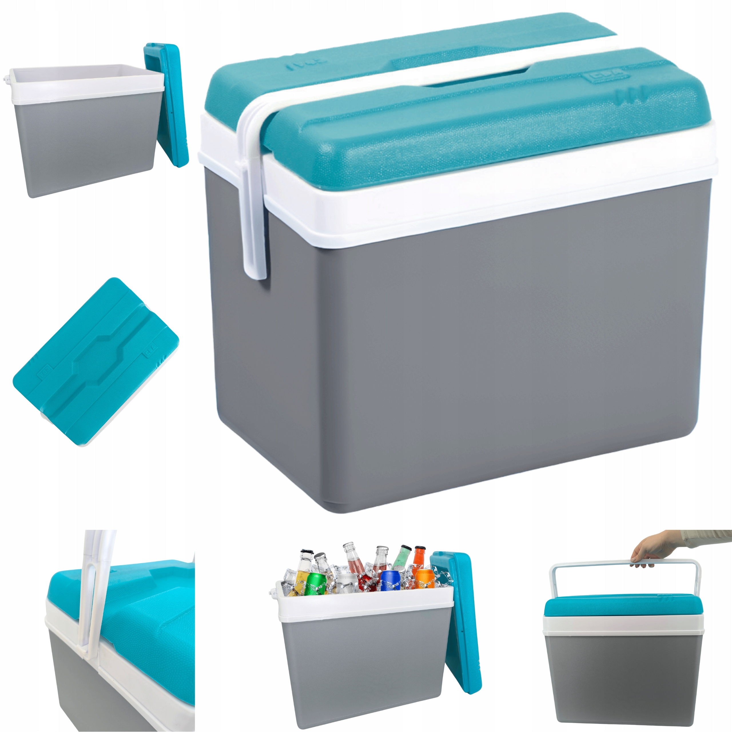 Lodówka Turystyczna 35L Szara Pasywna Na Wkłady Mrożące Uchwyt