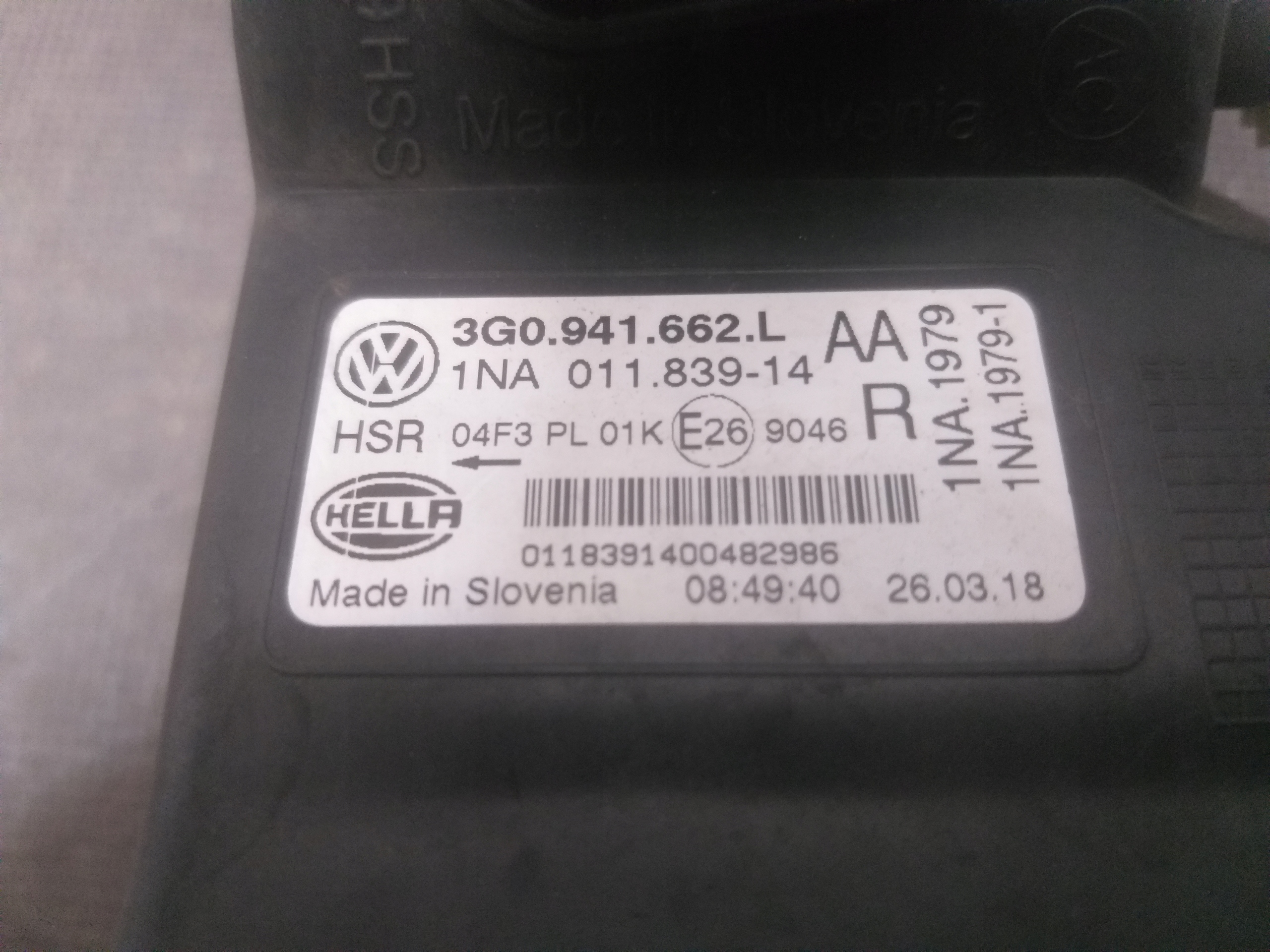 Nebelscheinwerfer rechts VW PASSAT B8 3G0 3G0941662L