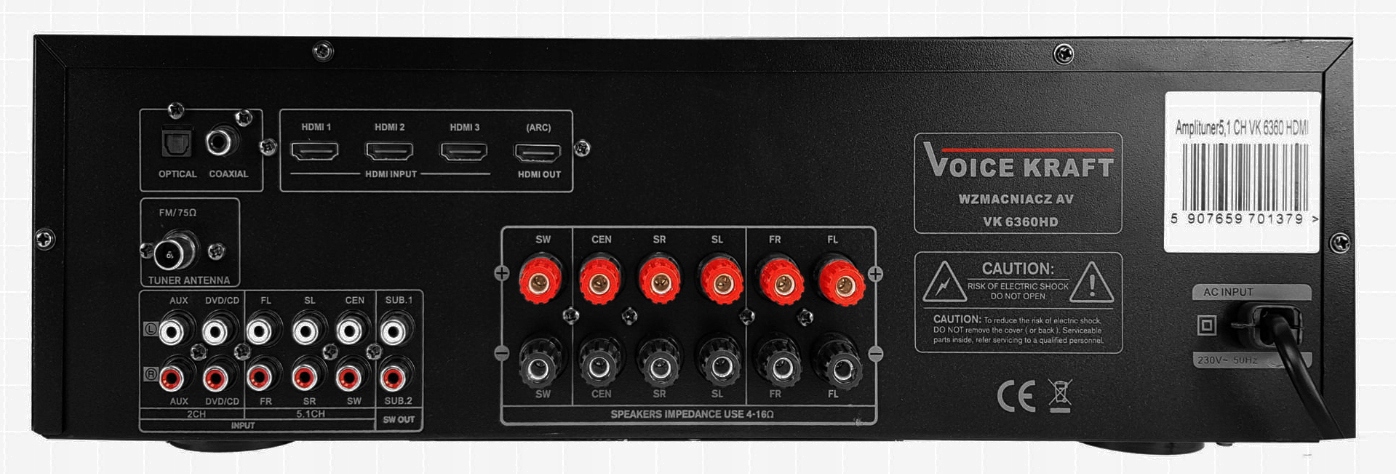 ZESTAW KOLUMN KINO DOMOWE AMPLITUNER BT USB HDMI Moc znamionowa RMS 120 W