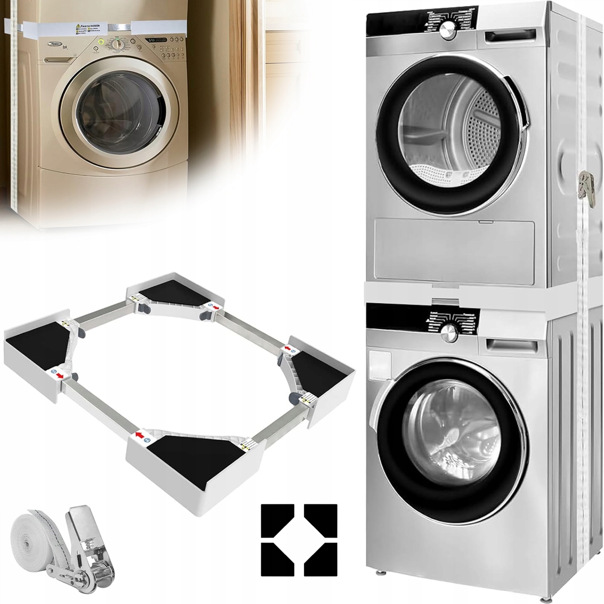 Uniwersalny Łącznik Pralki I Suszarki Z Regulacją I Antypoślizgową Ramą