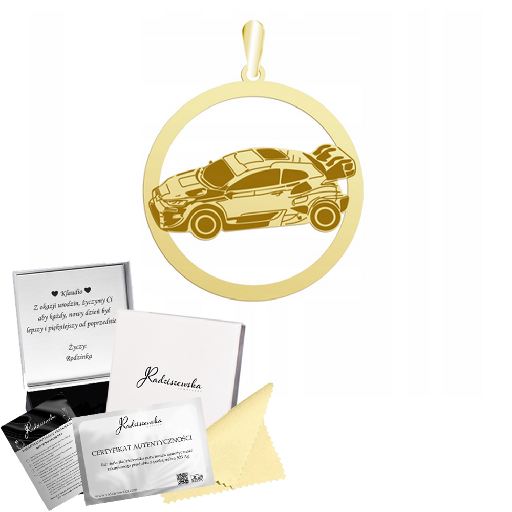 Zlatý přívěsek na mistrovství světa v rallye Wrc Stříbro 925. Narozeniny Gravírování