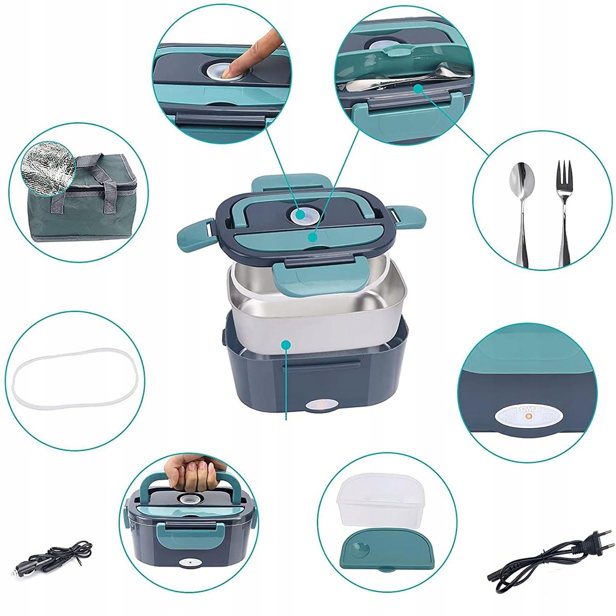 ELEKTRYCZNY LUNCHBOX 1.5L 80W PODGRZEWACZ ŻYWNOŚCI DO TORBA TERMICZNA Materiał wykonania metal