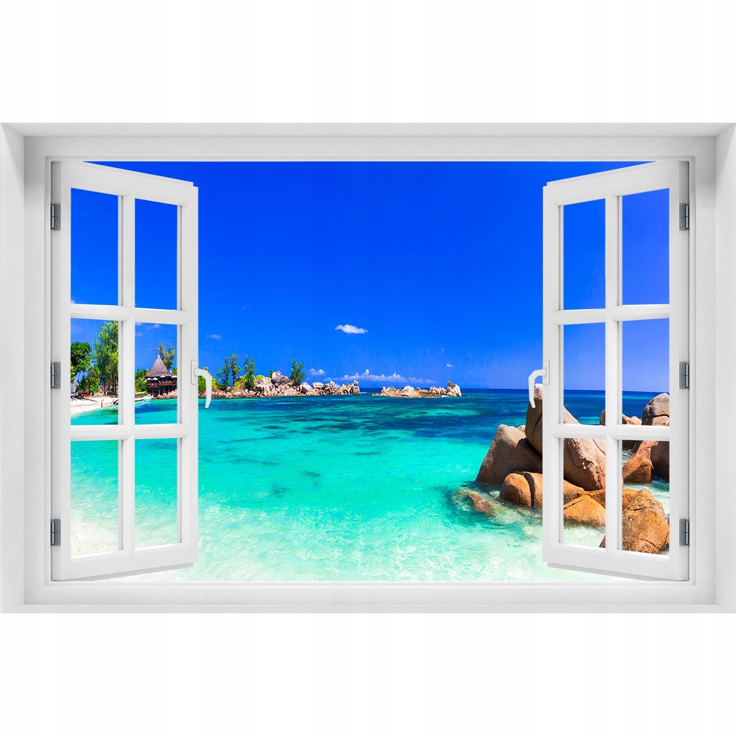 

3D Okno Naklejka na ścianę Plaża Seszele 150x100