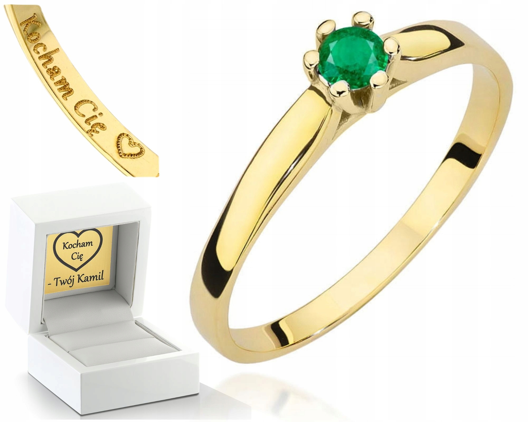 Zlatý Prstýnek Smaragd Gravírování 585 Bonus