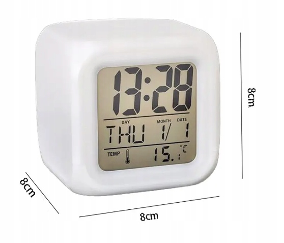 Budzik zegarek kameleon dla dzieci zmienia kolory termometr LCD świecący Szerokość całkowita 8 cm