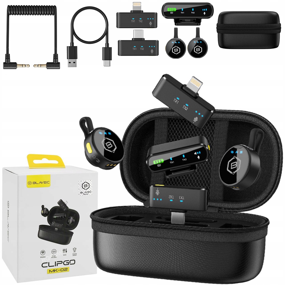 2x Bezdrátový kravatový mikrofon pro telefon a fotoaparát Pouzdro pro nabíjení přes Usb-c