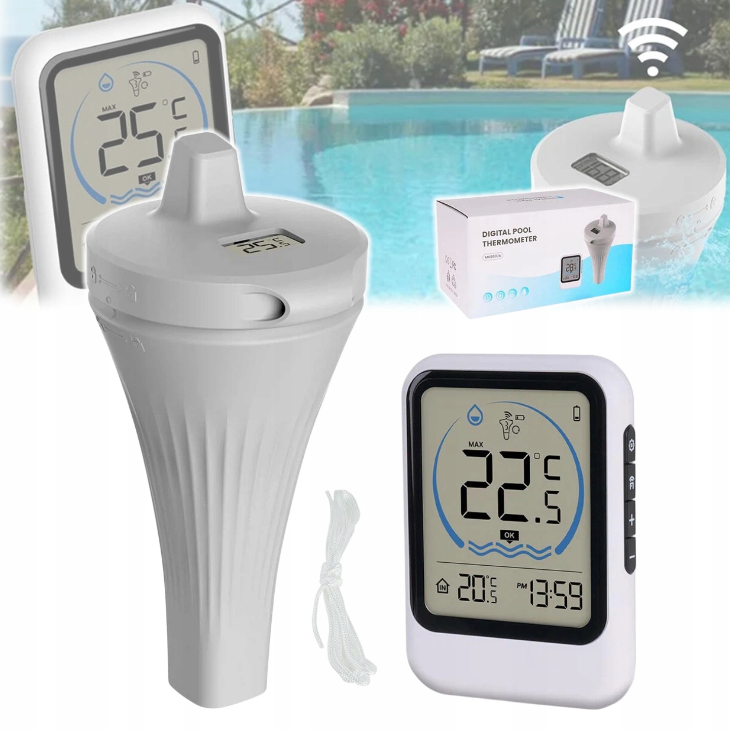 Plovoucí Bazénový Teploměr Meteostanice Voděodolný Sada Nová