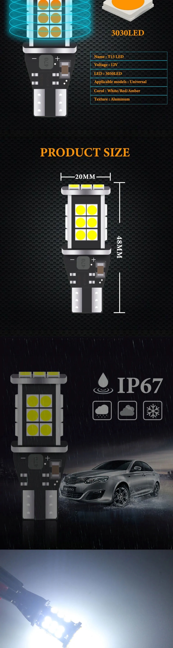 2PCS W16W T15 LED Bulbs Canbus No Error 24 Chips 3030SMD LED Backup Kod producenta 5