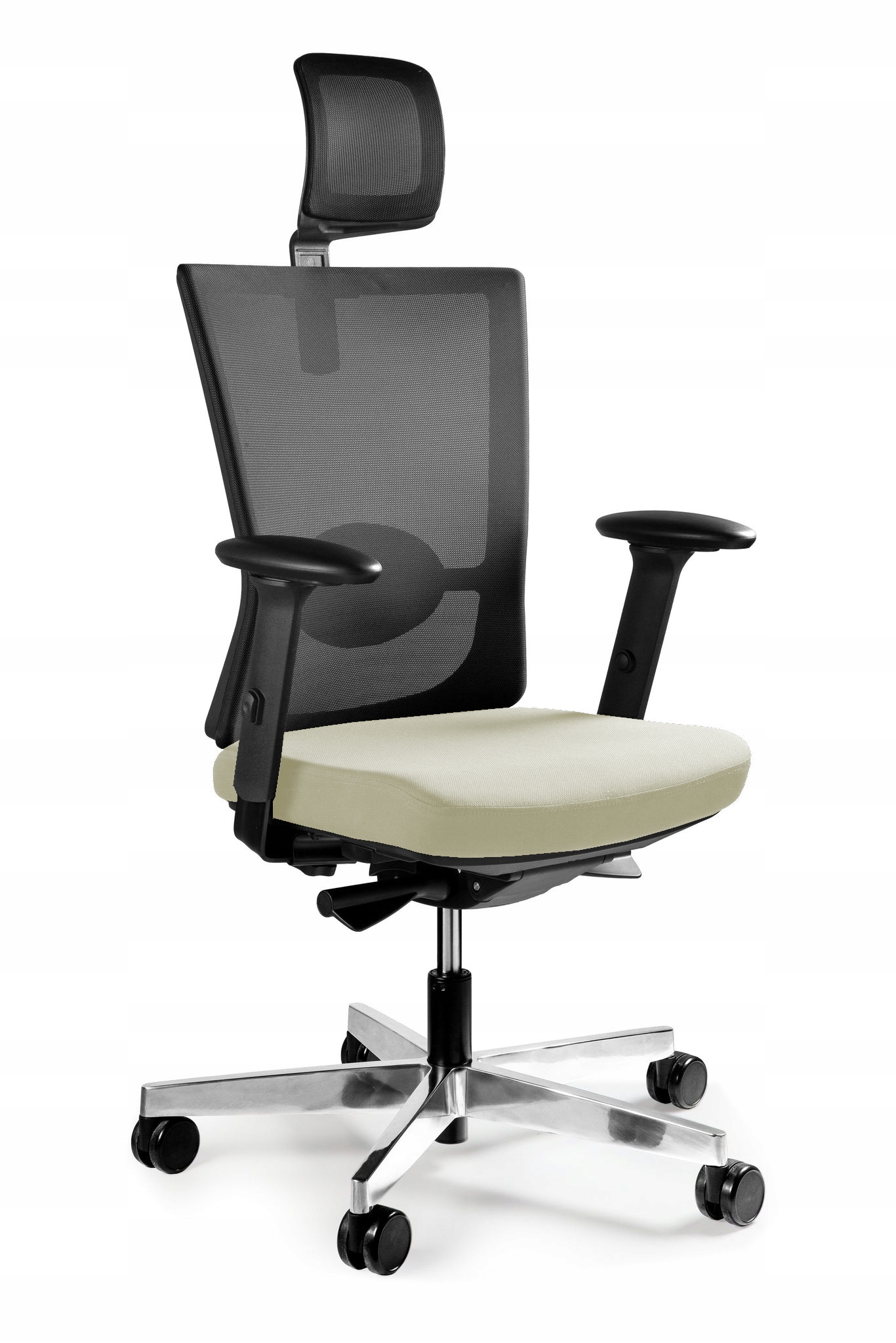 Krzesło Obrotowe FORTE Białe Fotel Unique Beż Ergo