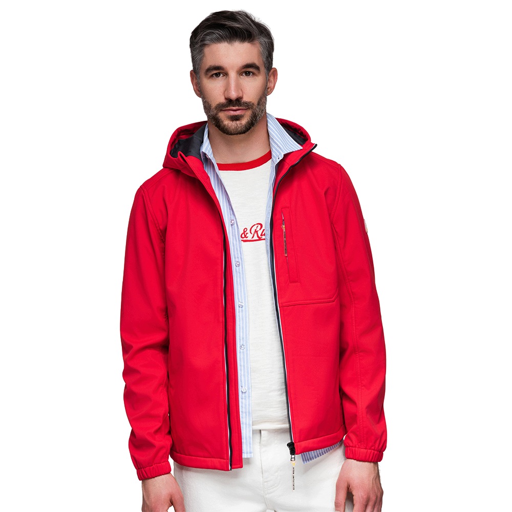 Bunda s fleecovou podšívkou Softshell a kapucí červená OM-JANP-0292 M
