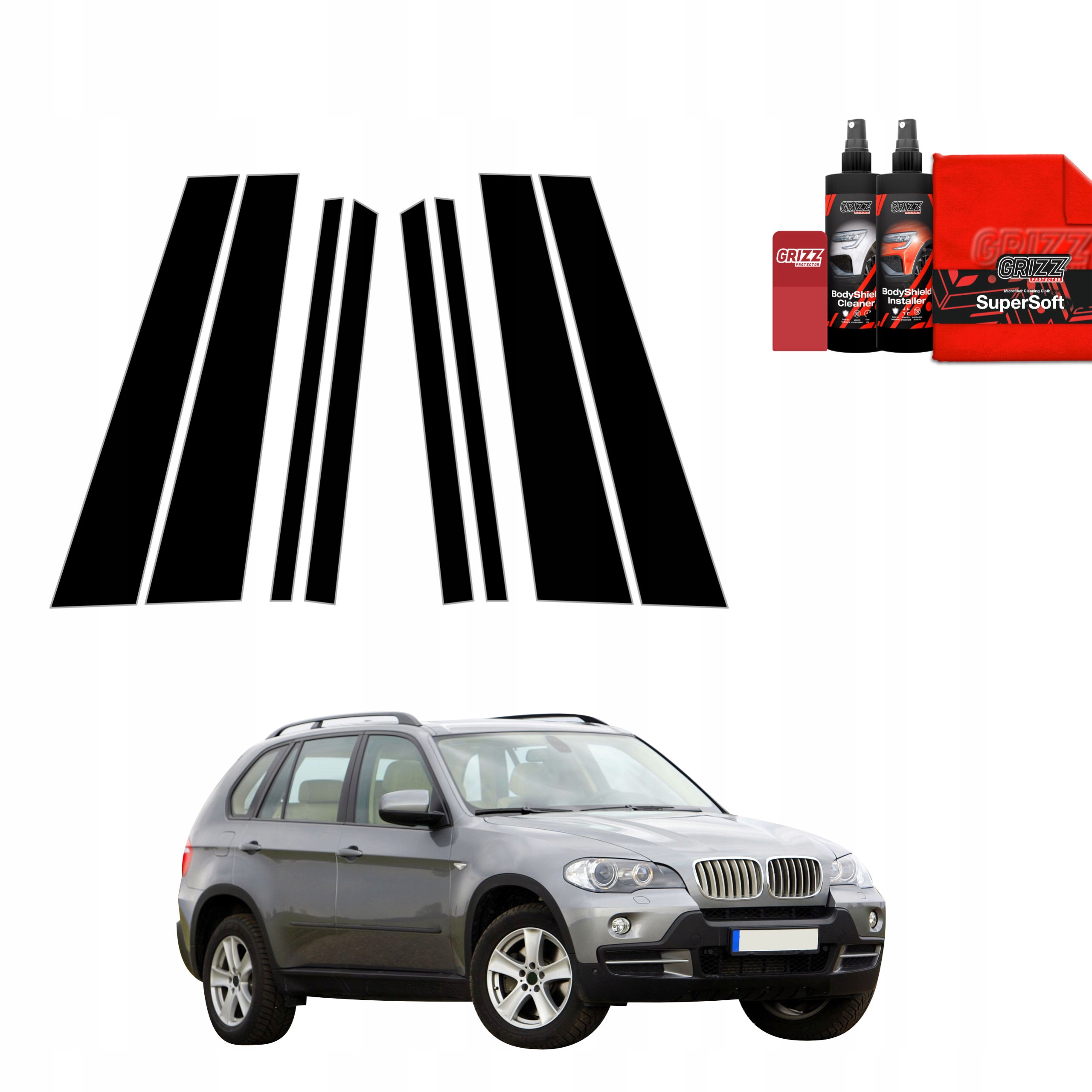 8v1 Černá fólie na sloupky pro Bmw X5 E70 Suv 5D (2006-2013)