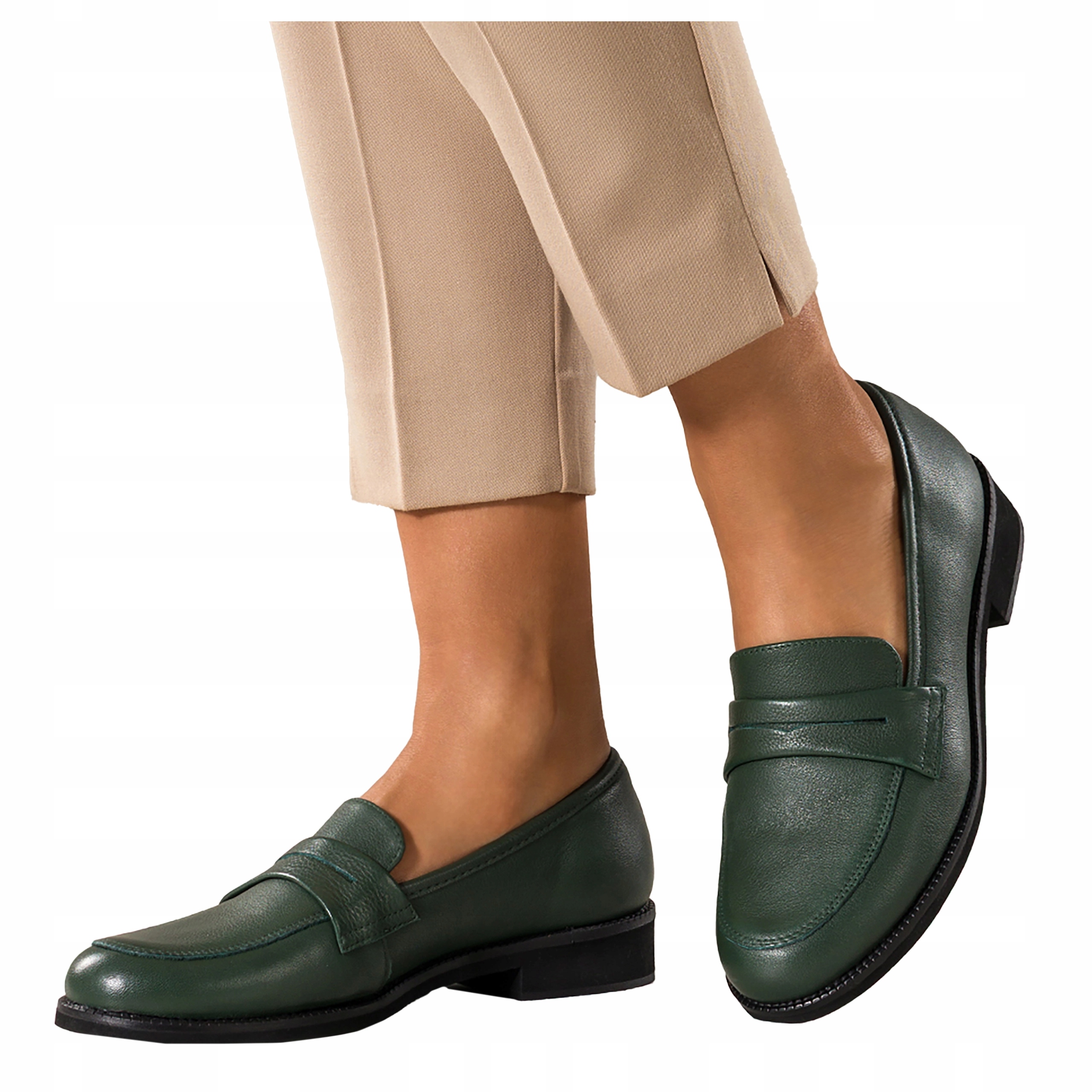 Mokasíny Dámské Kožené Zelené Nazouvací Polobotky Pohodlné Klasické vel 37