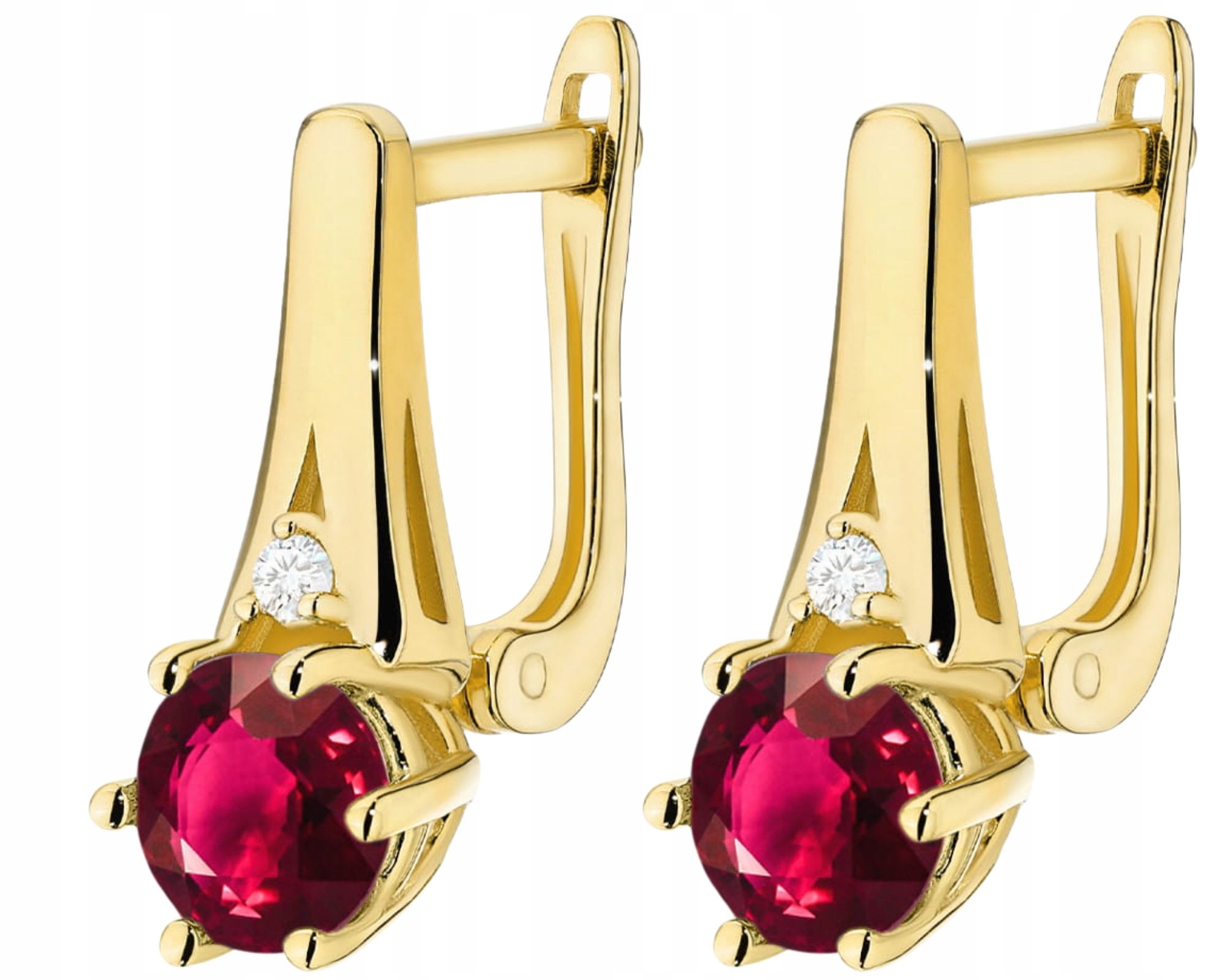 Zlaté Náušnice Rubínové Brilianty Anglické Zapínání Zlato 585 Jako Dárek