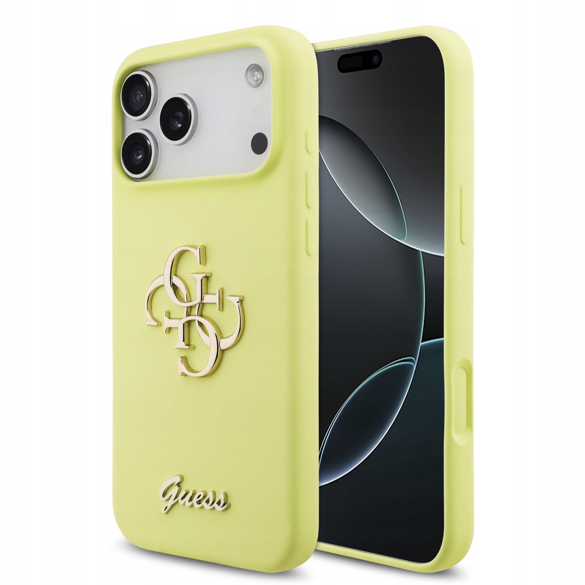 Guess Liquid Silicone 4G Metal Logo Case Etui do iPhone 17 Pro Yellow