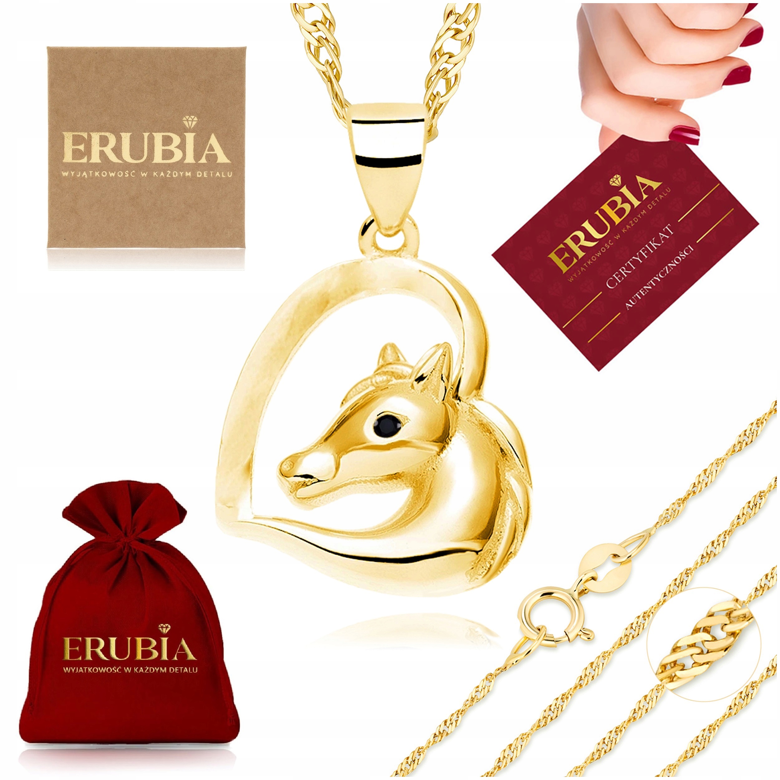 Krásný Pozlacený Náhrdelník Přívěsek Kůň Řetízek Nastavitelný 55 CM 5 CM