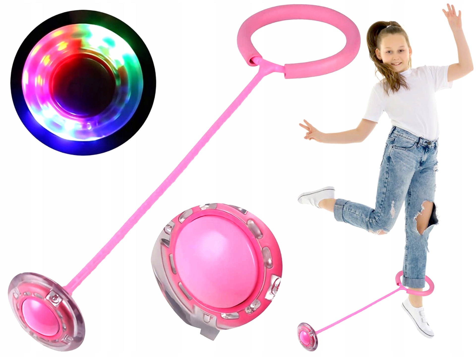 SKAKANKA NA NOGĘ HULA HOP Świecąca LED DLA DZIECI skipper świeci RÓŻOWA