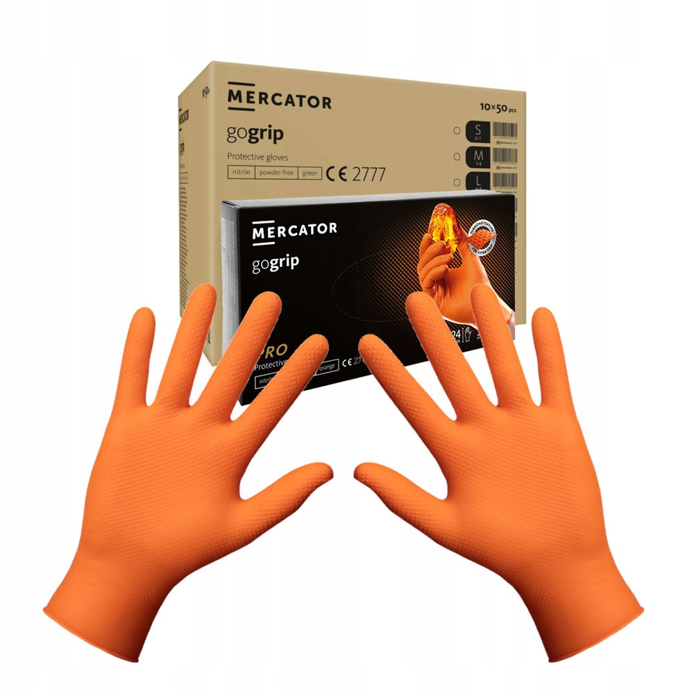 Nitrilové rukavice M oranžové odolné Mercator Gogrip 50 Ks x 10ks