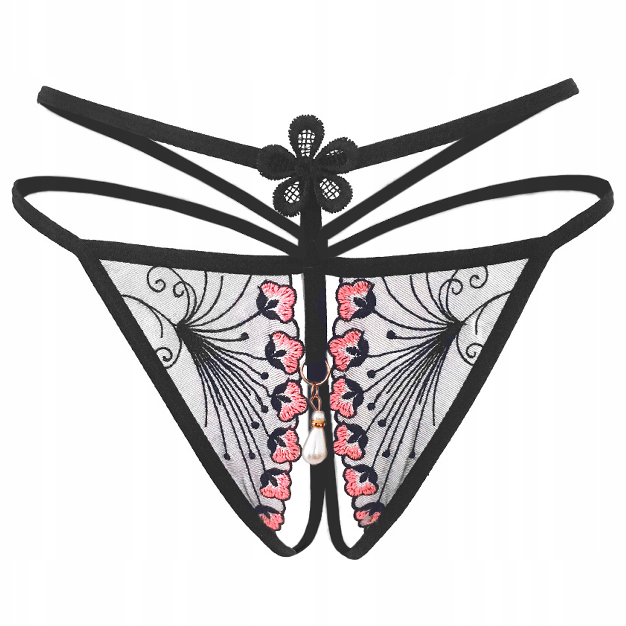 

Otwarte stringi z dziurką Koronkowe majtki Perła