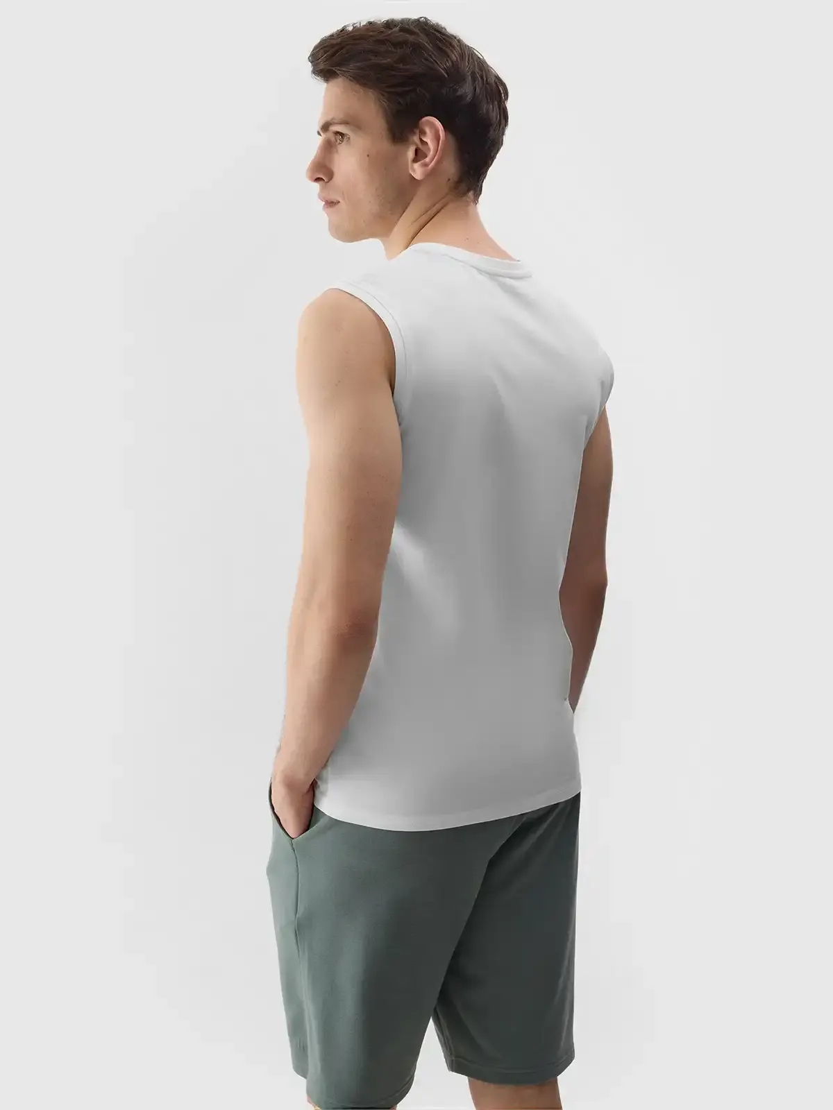 KOSZULKA MĘSKA 4F BEZ RĘKAWÓW BEZRĘKAWNIK BAWEŁNA TOP WIOSNA LATO WSS2M075 Kolor biały