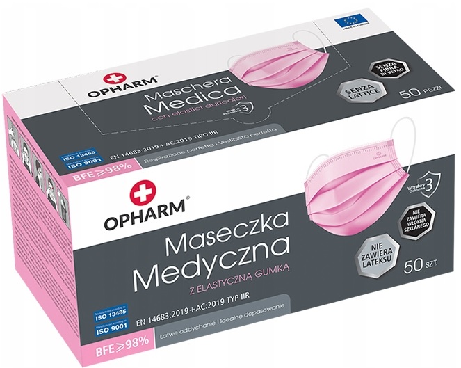

Maski Maseczki Medyczne Opharm Różowe 50szt