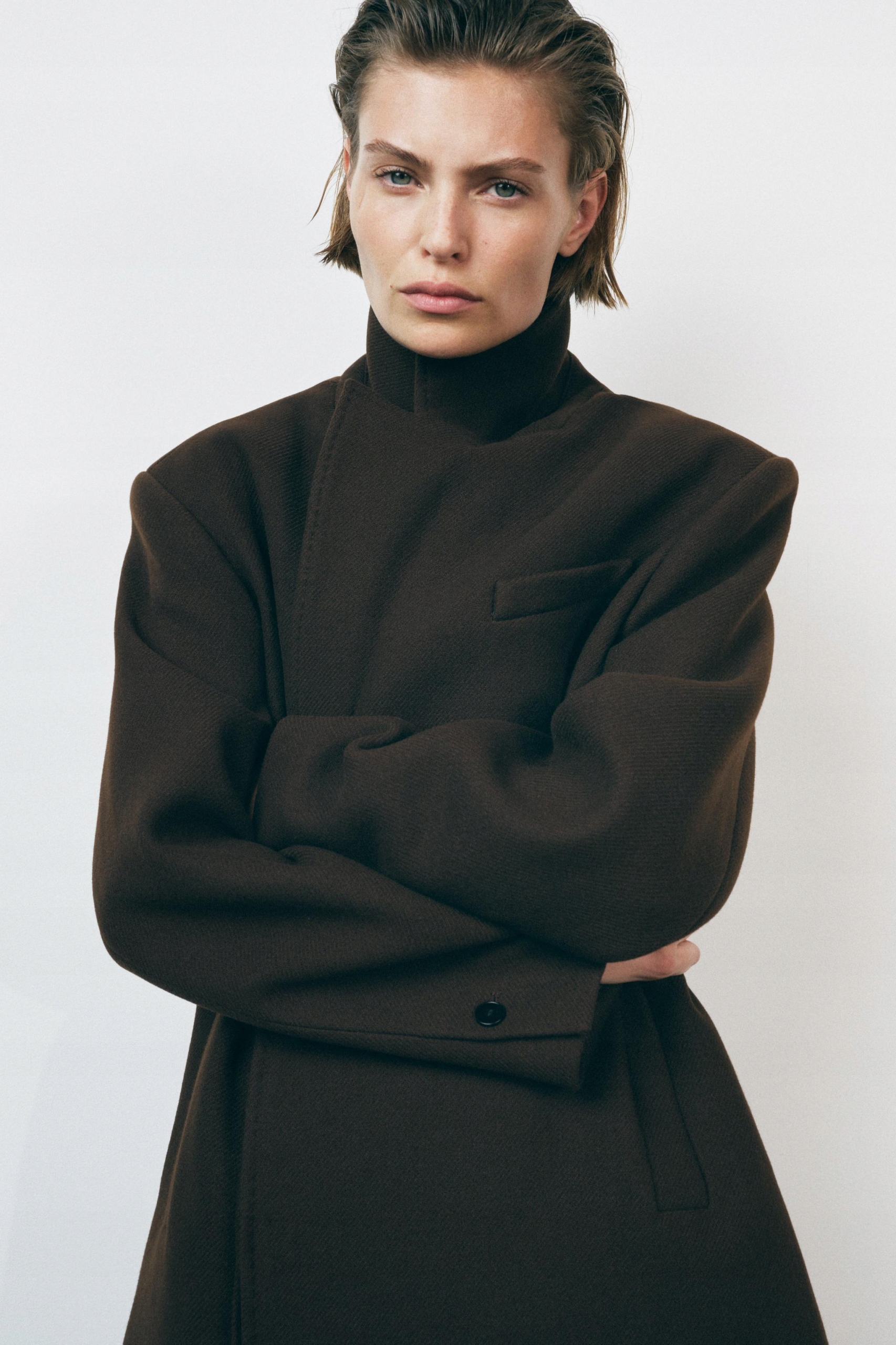 ZARA płaszcz damski brązowy klasyczny bez kaptura 2096/756/700