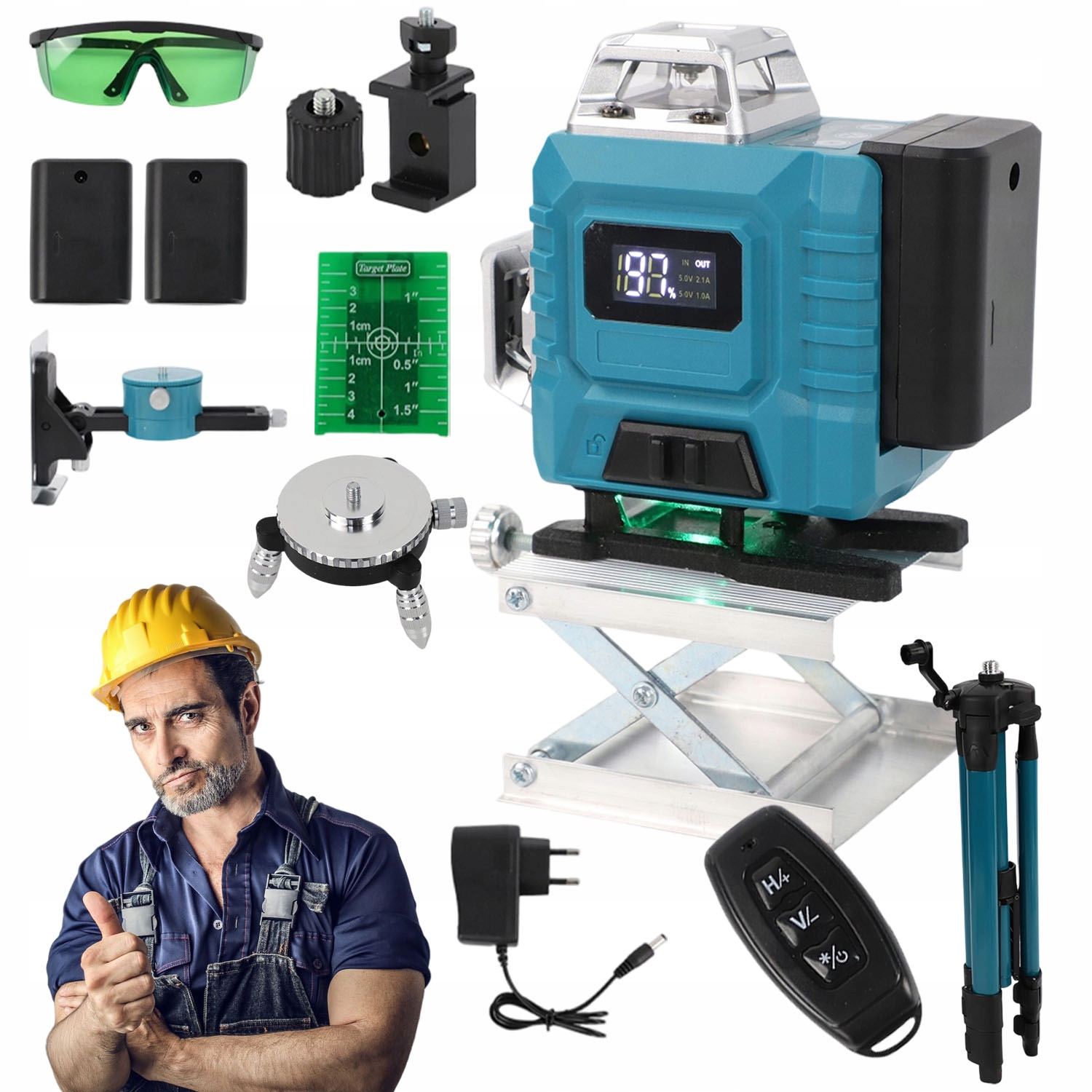 Laserová Vodováha 4D Rovinná 360 Laser Křížový Zelený 2 Baterie