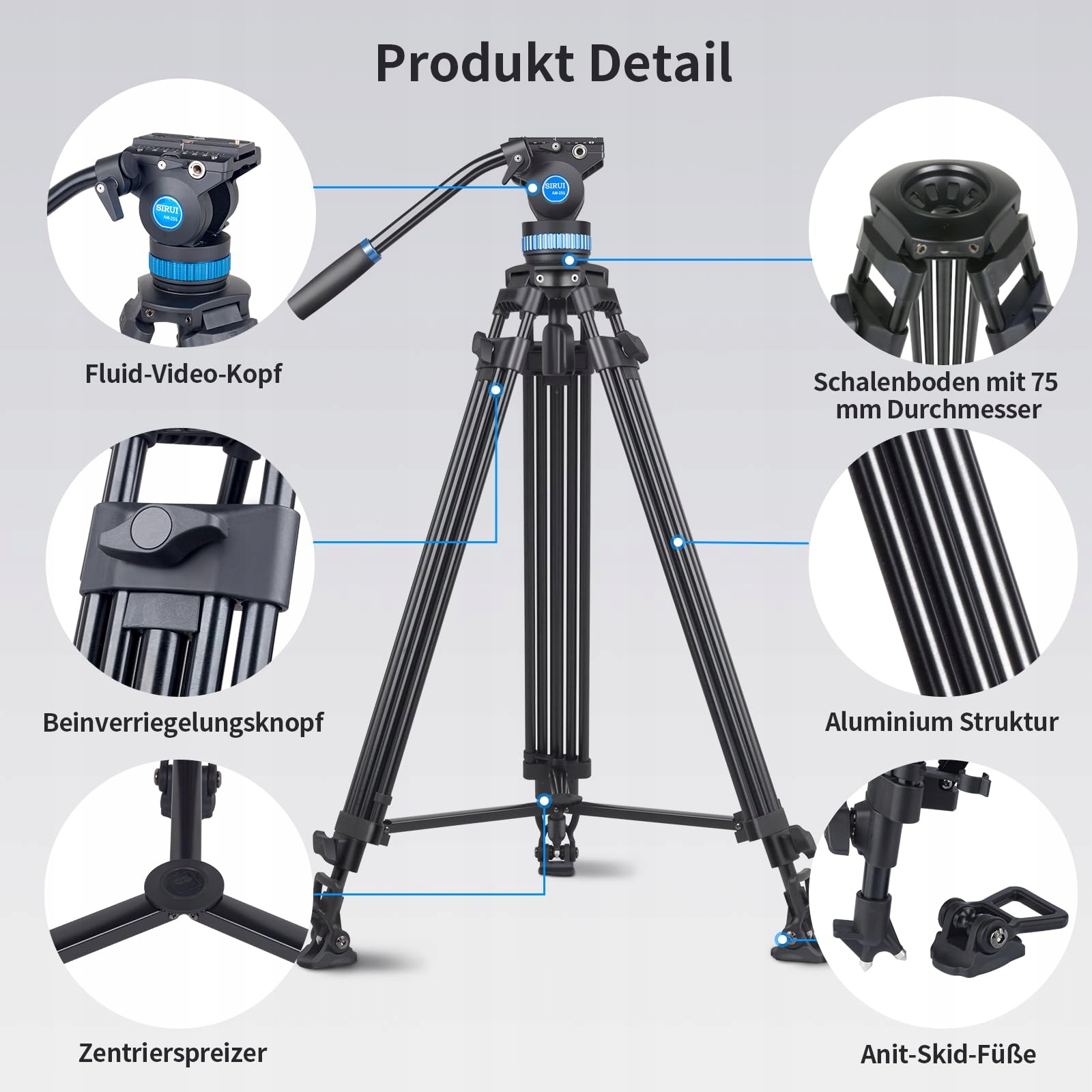 SIRUI Statyw Aluminiowy 190cm z Głowicą Fluidową do Kamer i DSLR — miniatura 2