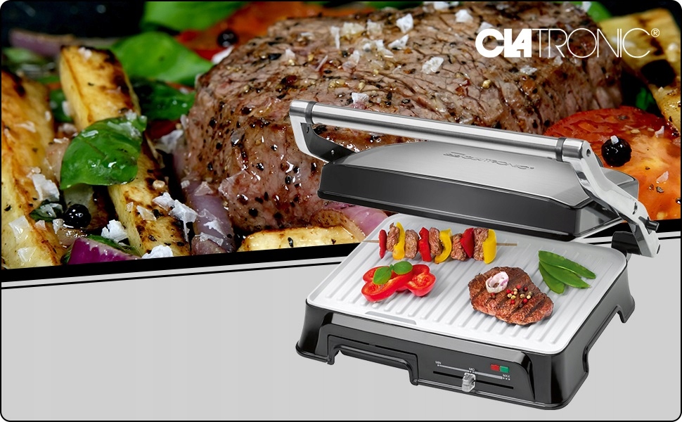 KONTAKTOWY DUŻY GRILL ROZKŁADANY BEZTŁUSZCZOWY BEZ TŁUSZCZU ELEKTRYCZNY Marka Clatronic