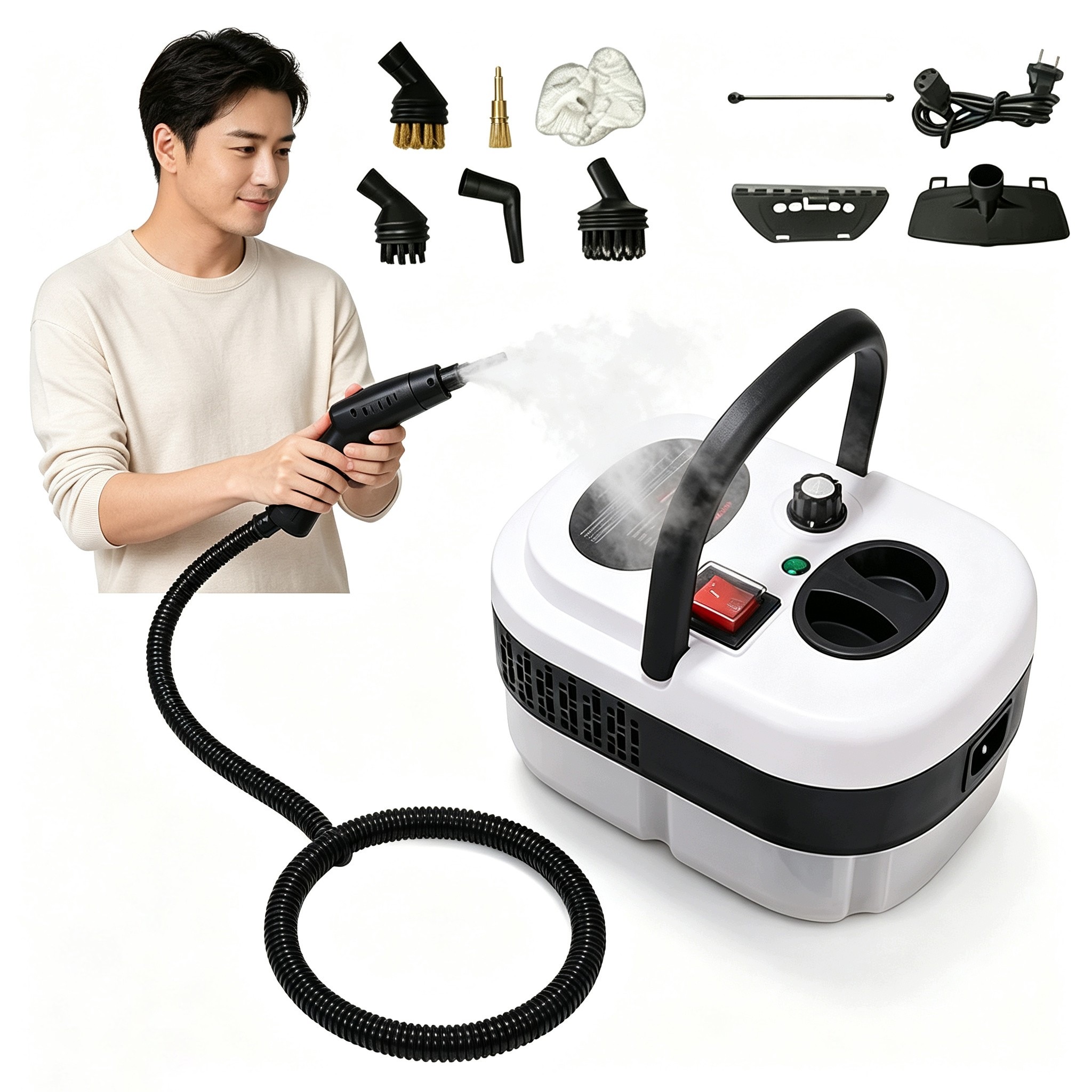 Myjka Parowa Parownica Do Mycia Szyb Parownica 1000ML 2500W Z 3 Główkami Szczoteczki 6Prędkości