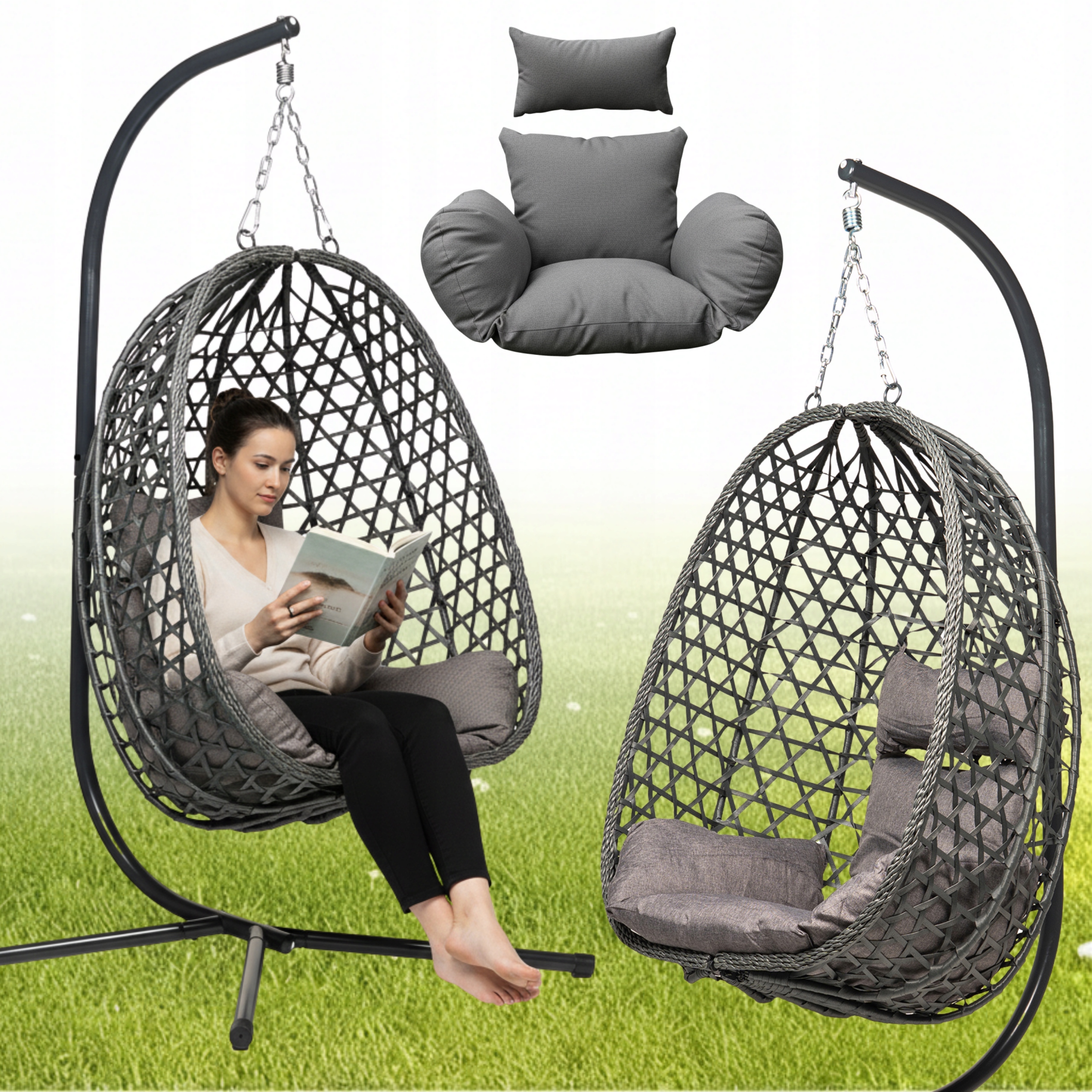 Závěsné Křeslo Kokonový Houpací Koš Houpačka Do Zahrady Grafitová S Polštáři
