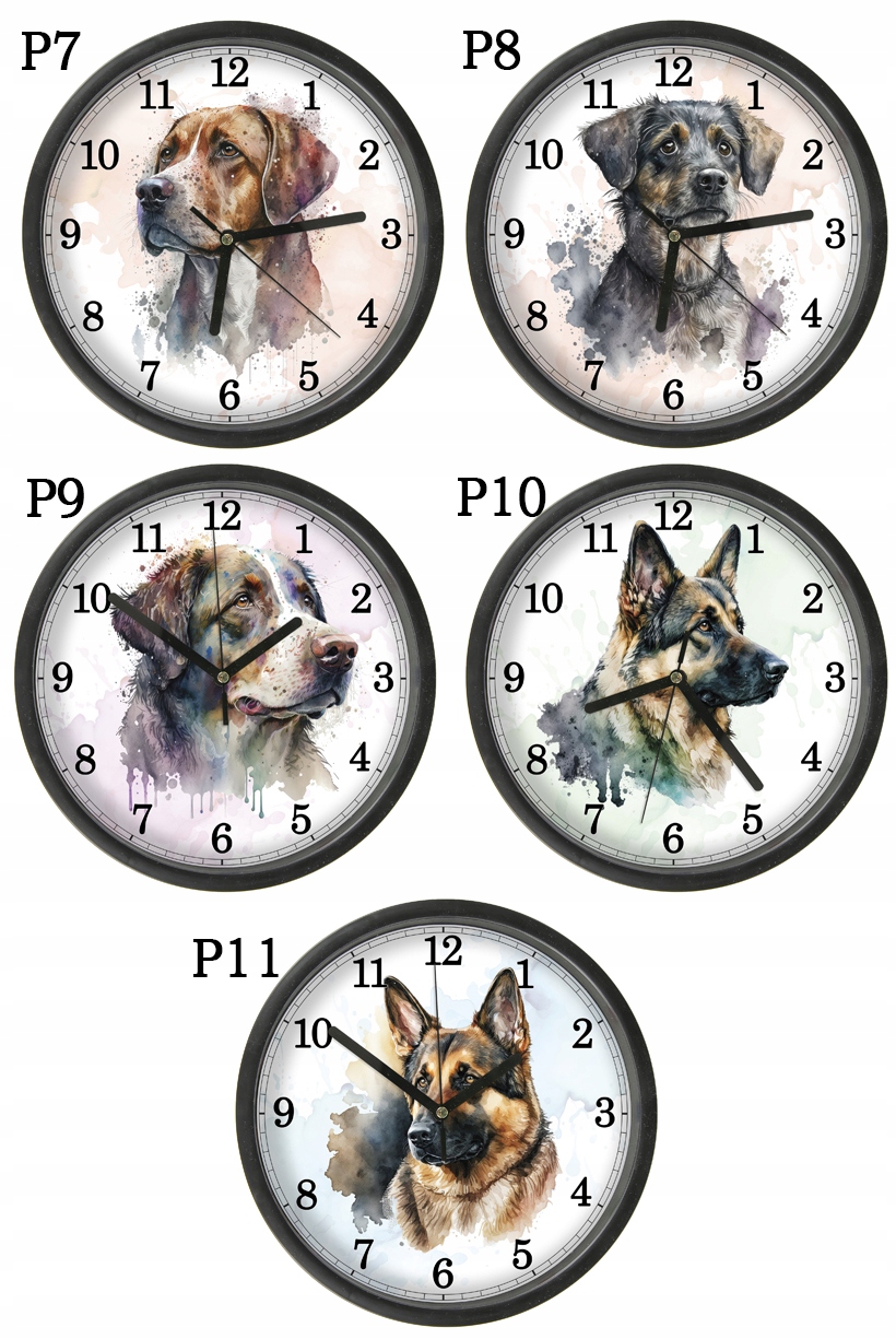 Pies 2 Zegar z Pupilem z szybką Bezgłośny mechanizm wiele wzorów Kolor wielokolorowy